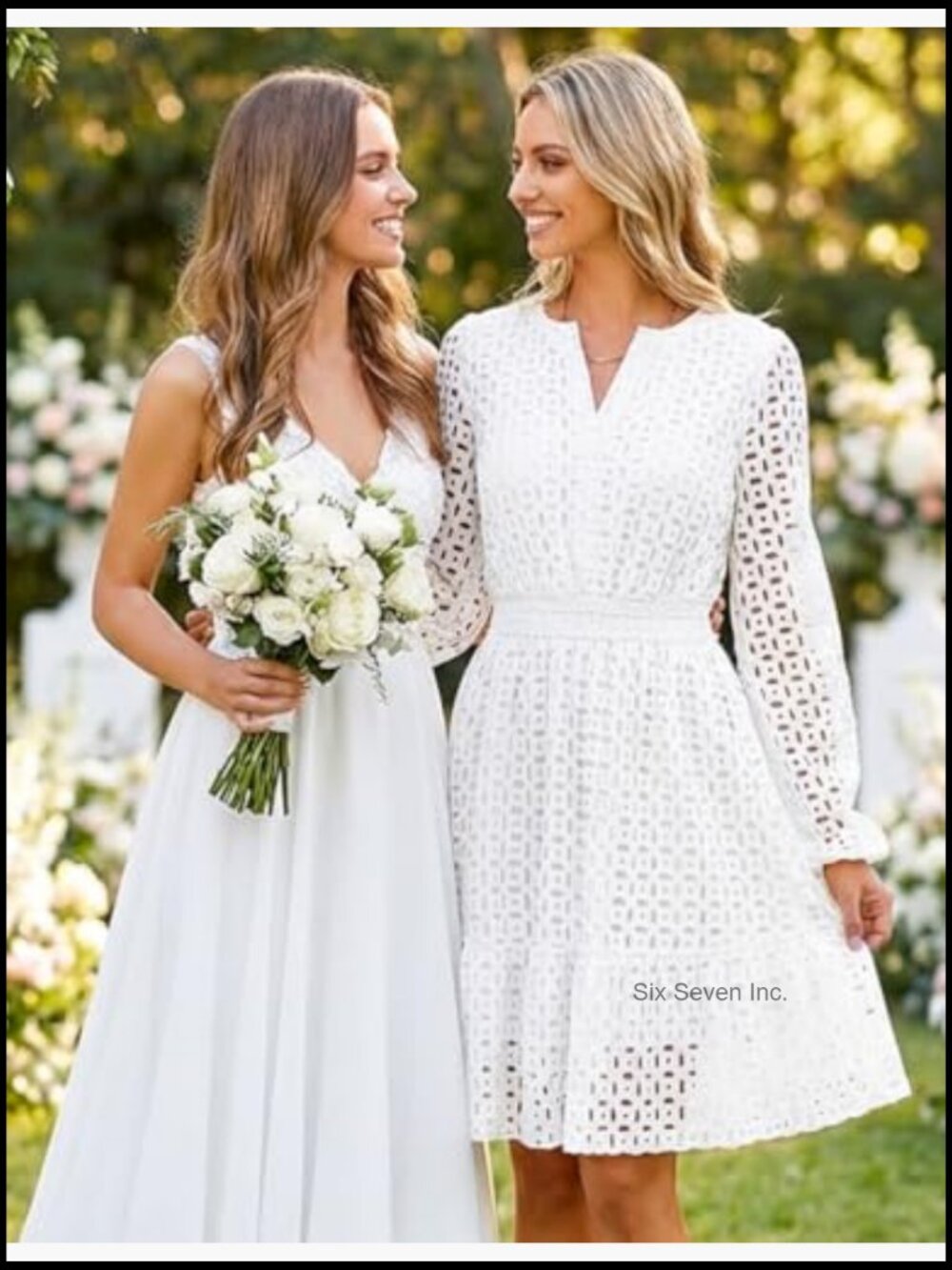 Women's Long Sleeve Mini Dress V Neck Hollow Out Eyelet Embroidery Ruffle A - Picture 5 of 7